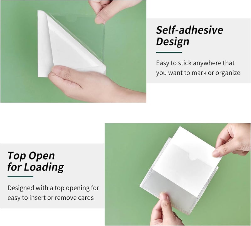 Ohuimrt 52 Pack Index Card Pockets with Top Open, 4 x 4 Inch Adhesive Label Pockets Clear Plastic Index Card Holder for Organizing, Storage Bins, Library Cards, Notes - Image 4